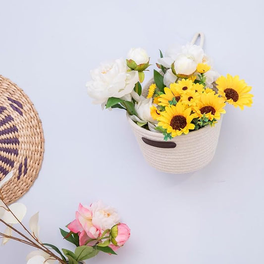 2pack Hanging Baskets Small Wall Hanging Storage Basket Round Woven Rope Wall Oganzier Decor for Flower Plants, Key Storage White 7.8 x 7 inches