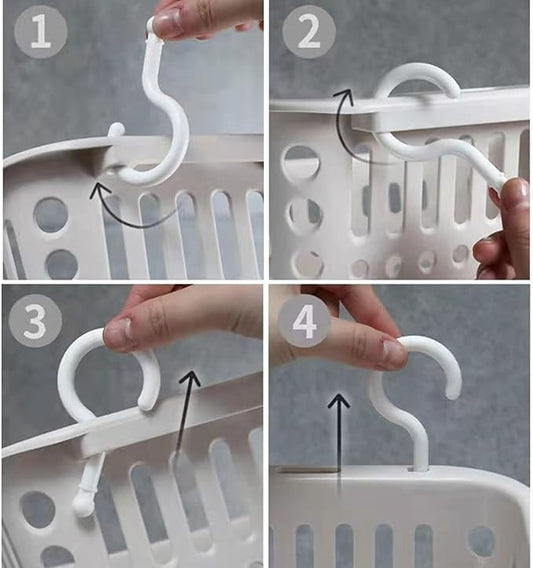 5PCS Plastic Hanging Baskets for Shower, Hanging Basket Organizer with Hooks, Square 6.3Inches Small Hanging Storage Basket (Beige)