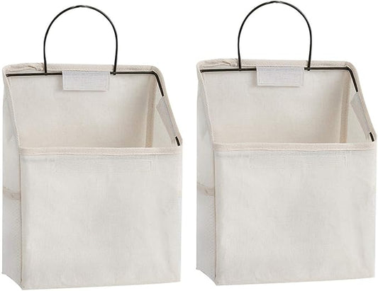 2 Pcs Wall-Hanging Storage Bags, Desktop Organizer Basket Cotton Linen Hanging Storage Basket for Kitchen,Bderoom,Living Room