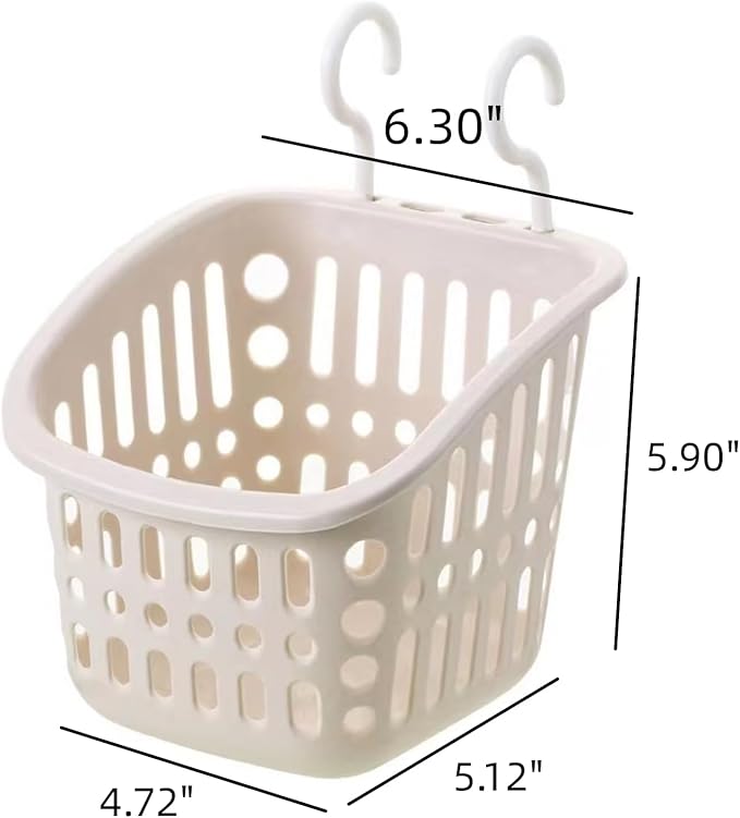 5PCS Plastic Hanging Baskets for Shower, Hanging Basket Organizer with Hooks, Square 6.3Inches Small Hanging Storage Basket (Beige)