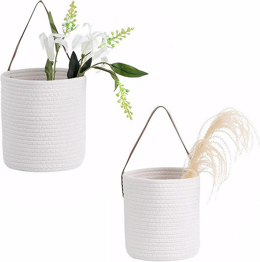 2 pack small Rope Hanging Baskets for sunglasses, Wall Storage Basket for Home Bedroom kitchen,Round Woven Basket Wall Decor for Plant Home Decor