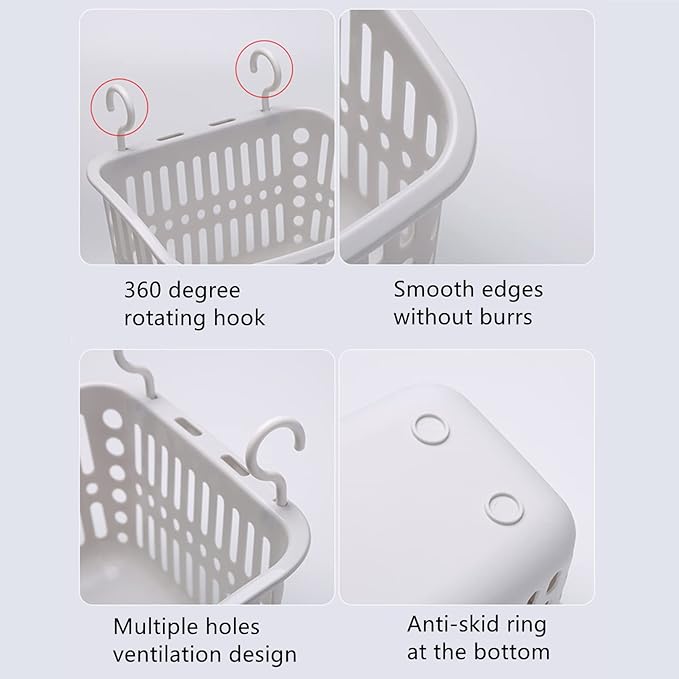 5PCS Plastic Hanging Baskets for Shower, Hanging Basket Organizer with Hooks, Square 6.3Inches Small Hanging Storage Basket (Beige)