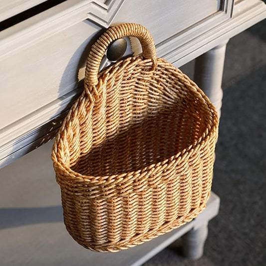 1 Pack Hanging Basket Woven Wall Baskets Hanging Storage Basket Woven Shelf Basket Storage Bin Plant Basket Small Woven Storage Basket with Handle Decorative Basket for Home Office Organizing