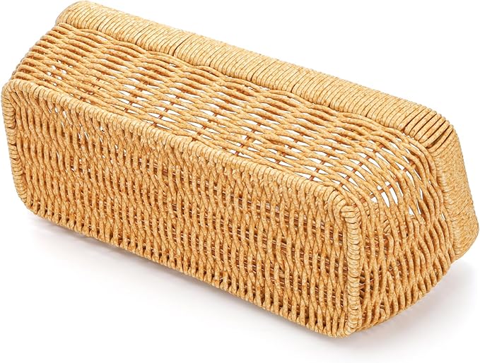Set of 2 Wall Hanging Basket, Small Hand-Woven Hanging Organizer Basket for Onion Garlic, Boho Plastic Fruit Storage Baskets with Hanger for Kitchen Bathroom Laundry Living Room Home Decor