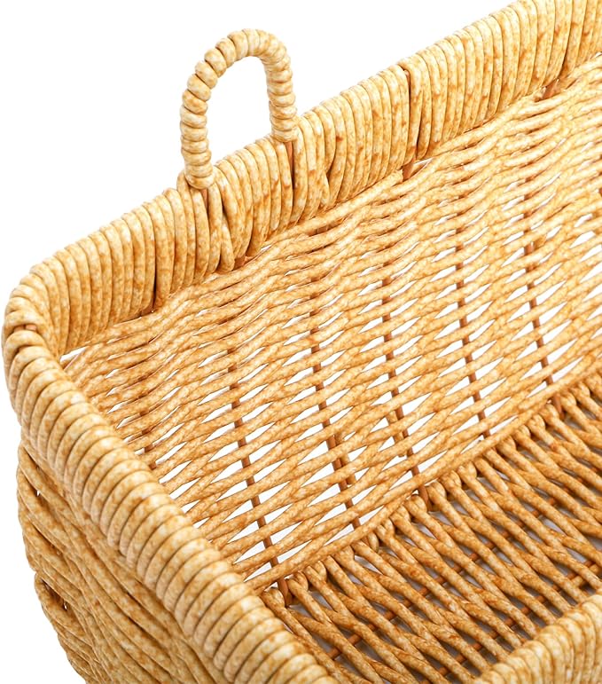 Set of 2 Wall Hanging Basket, Small Hand-Woven Hanging Organizer Basket for Onion Garlic, Boho Plastic Fruit Storage Baskets with Hanger for Kitchen Bathroom Laundry Living Room Home Decor